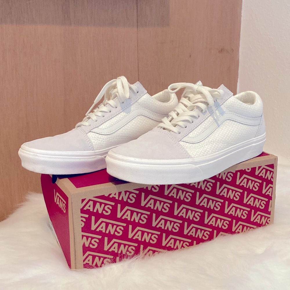 Vans Old Skool Woven Check Marshmallow - Grey Suede White Upper US Women 8